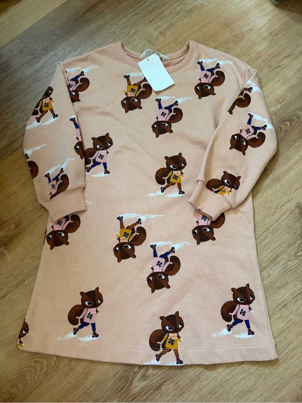 H&M Peach Squirrel Print Sweatshirt Dress